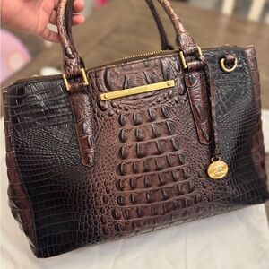 Brahmin Embossed Satchel in Rich Brown